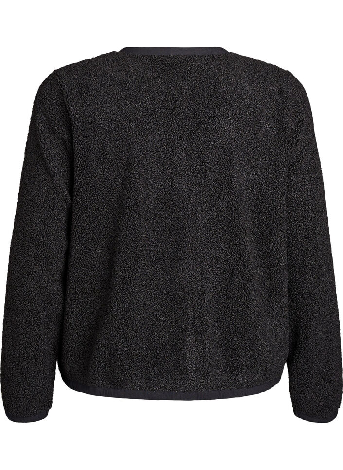 Teddy cardigan med gullfargede knapper, Svart, Packshot image number 1