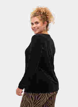 Bluse i velur med lange ermer, Black, Model