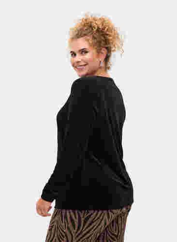 Bluse i velur med lange ermer, Black, Model image number 1