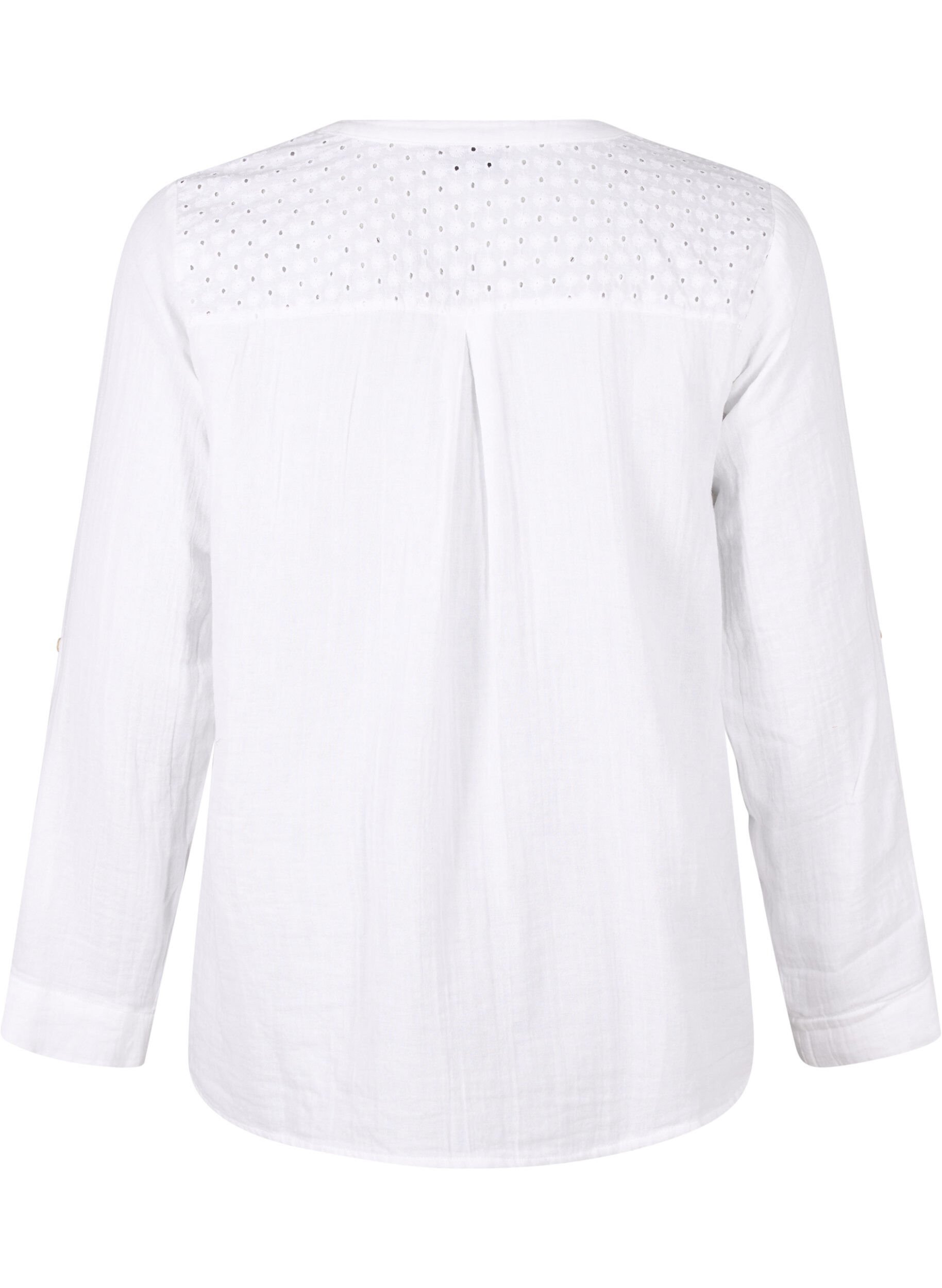 Zizzi Bomullsbluse med engelsk broderi og 3/4-ermer, Bright White, Packshot image number 1