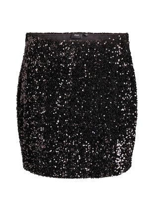 Zizzi Kort paljettskjørt med elastisk midje, Svart, Packshot image number 0