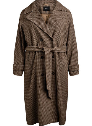 Zizzi Rutete kåpe med belte, Brown Check , Packshot image number 0