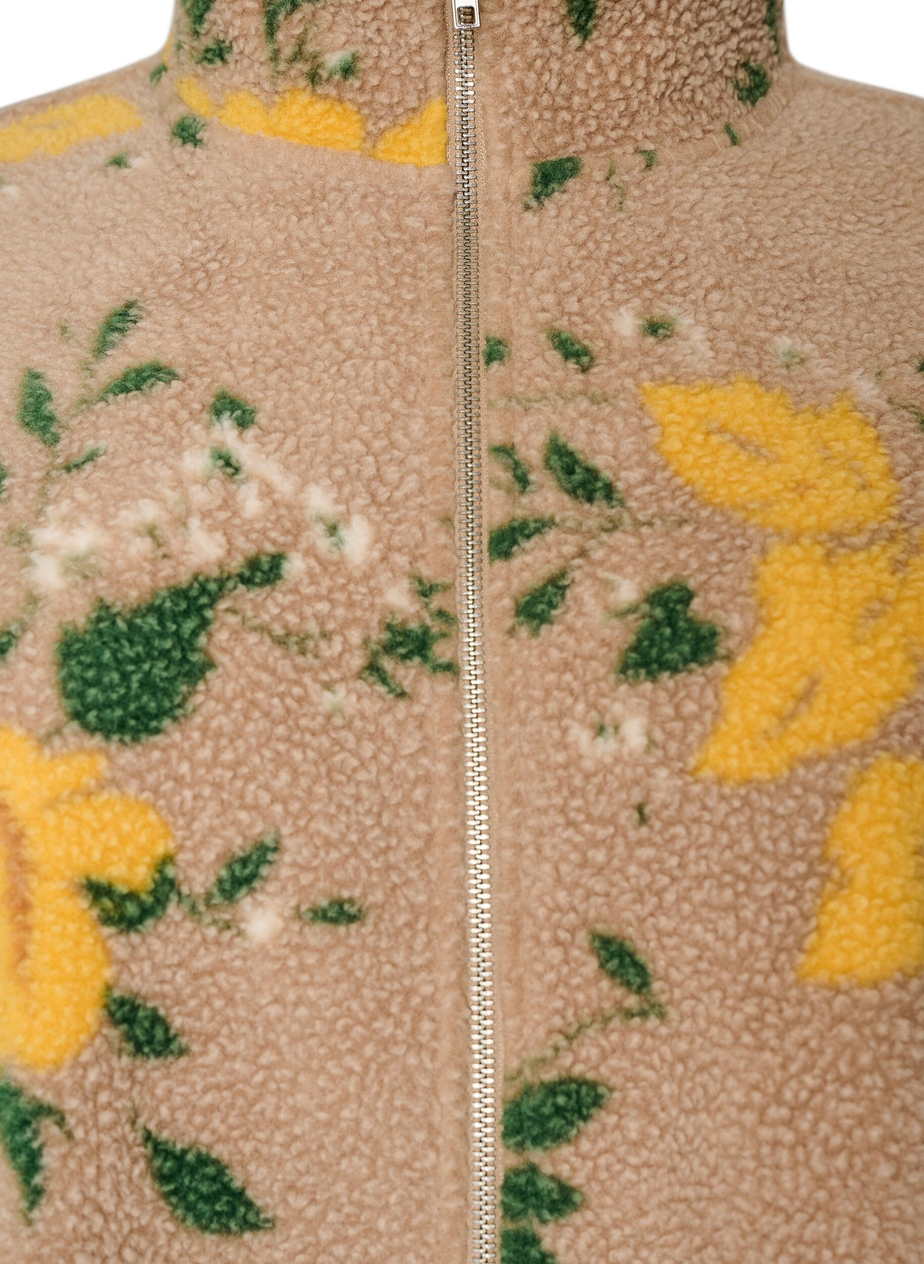 ZizziBlomstret fleecejakke med h&oslash;y hals og glidel&aring;s, Beige, Packshot image number 2