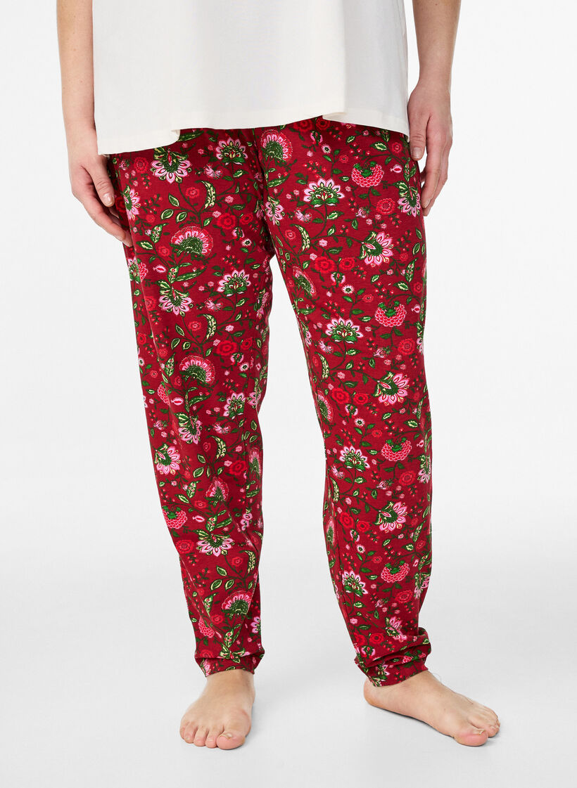 Bomulls pyjamasbukser med trykk, R&oslash;d, Model image number 2