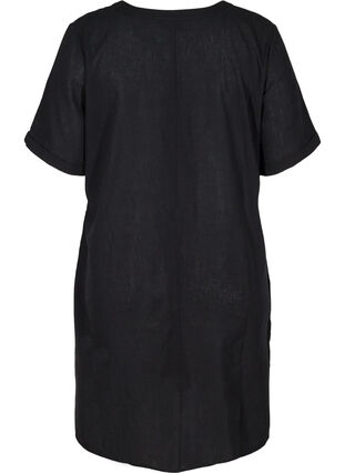 Kortermet kjole i bomullsmiks med lin, Black, Packshot image number 1