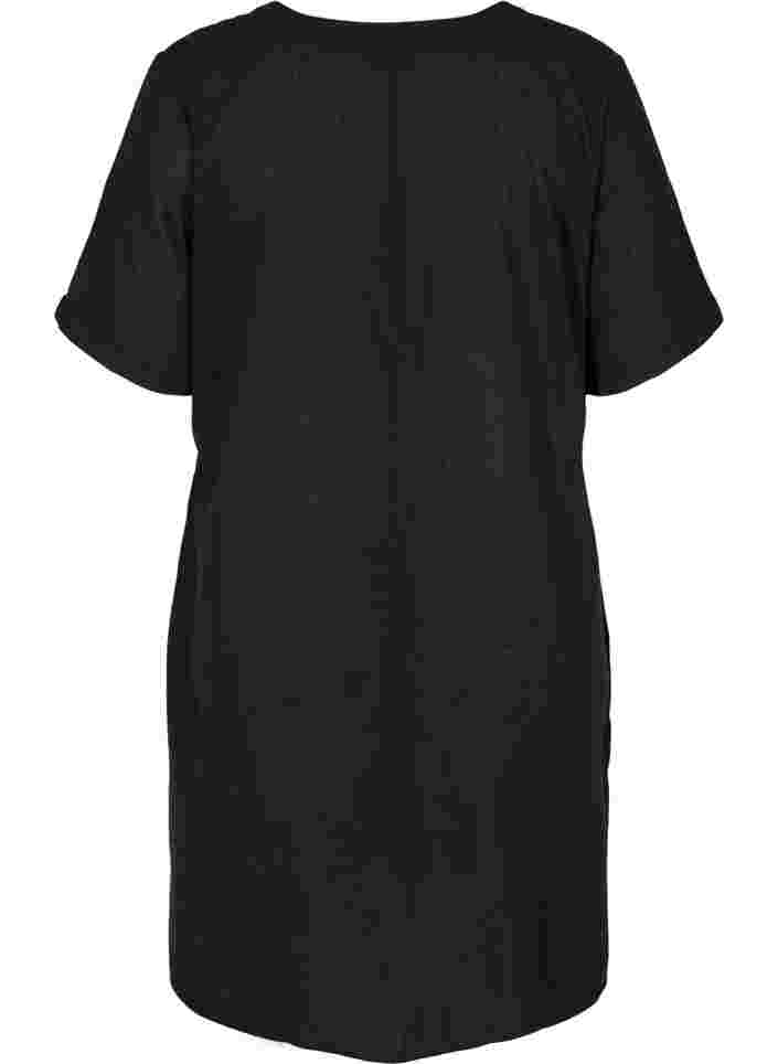 Kortermet kjole i bomullsmiks med lin, Black, Packshot image number 1