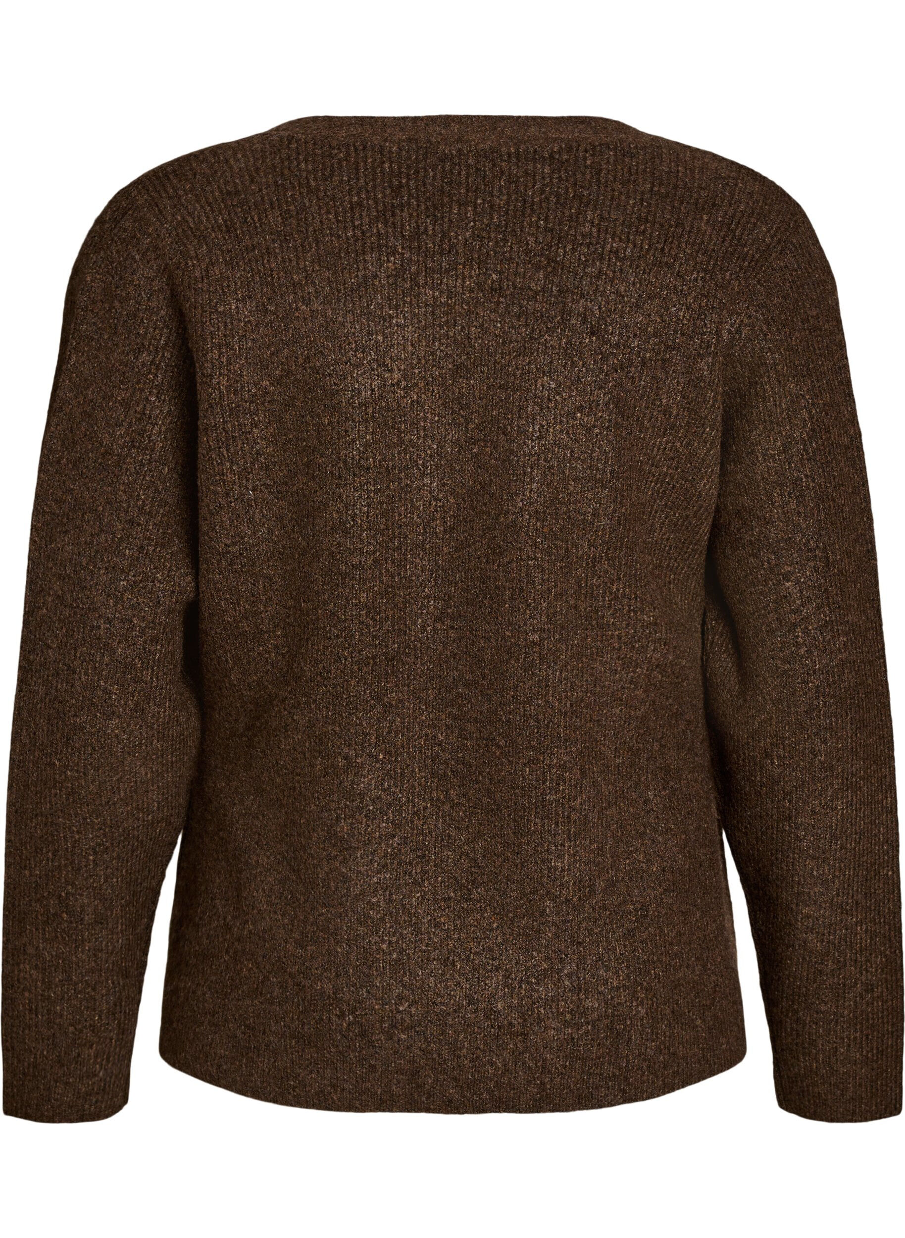 ZizziStrikket cardigan med asymmetrisk lukking, Brun, Packshot image number 1
