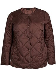 Quiltet jakke med trykknapper og rund hals, Brun