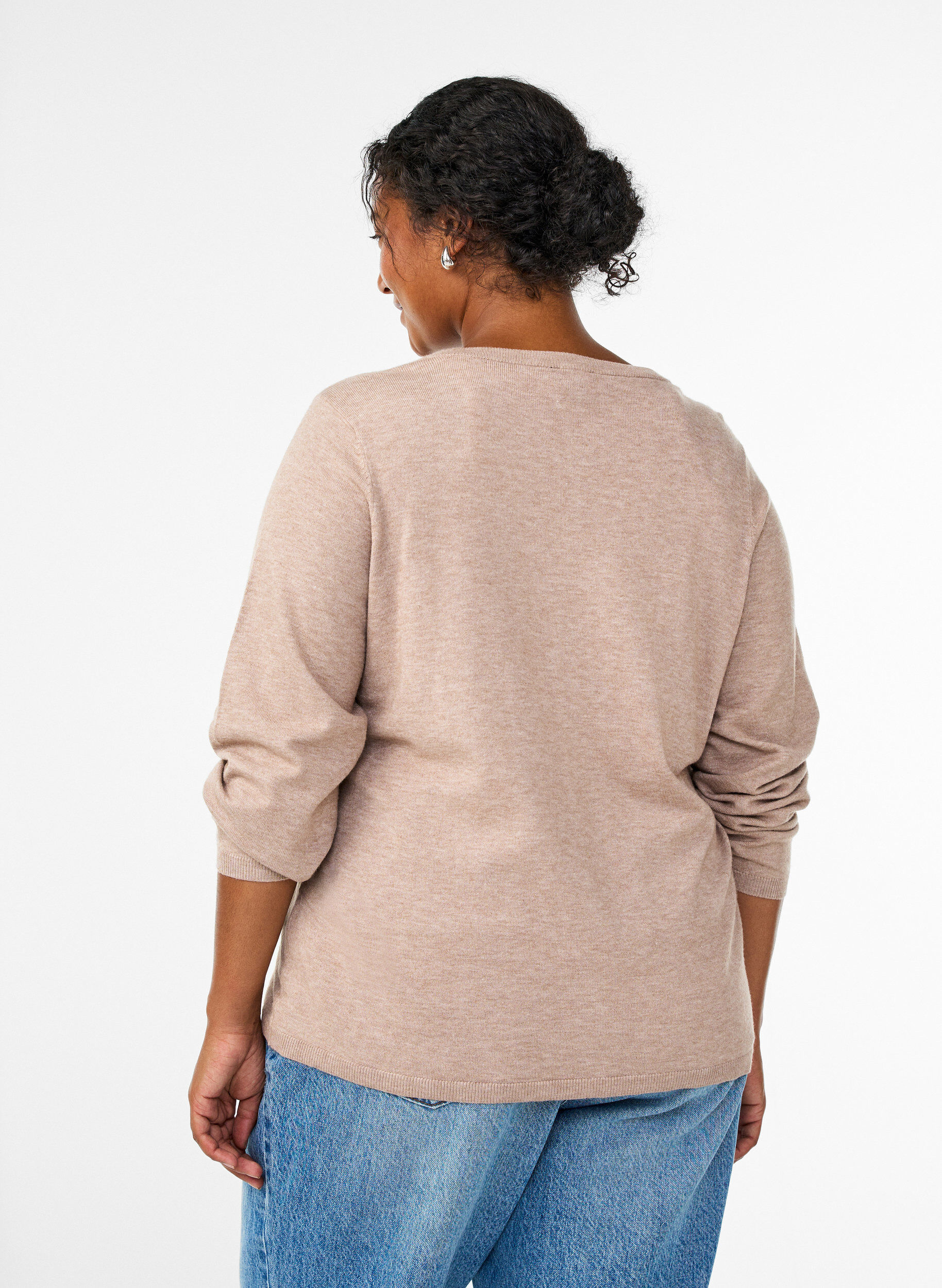 Zizzi Cardigan med runde knapper, Beige, Model image number 2