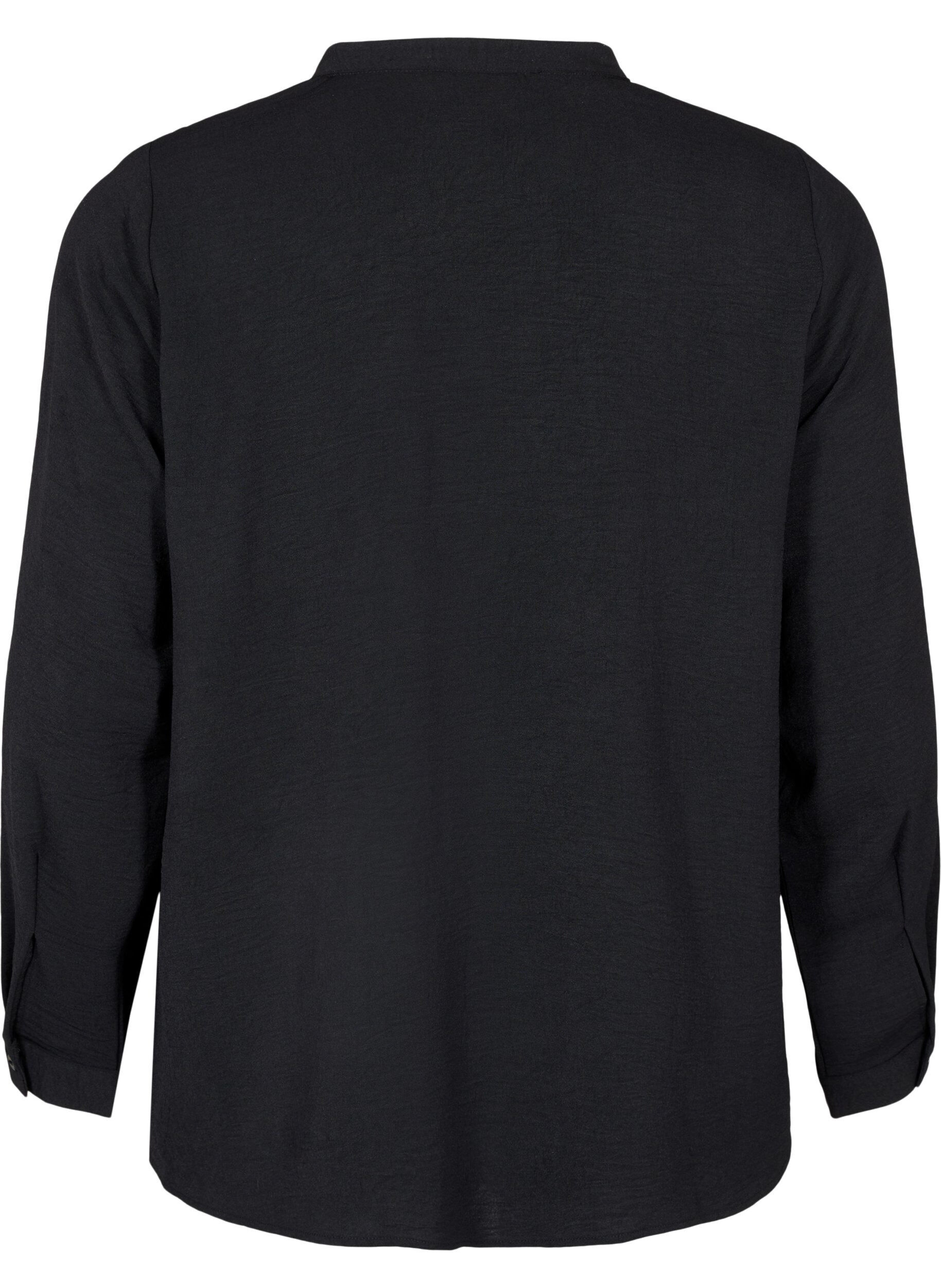 Zizzi Langermet skjortebluse med V-hals, Black, Packshot image number 1