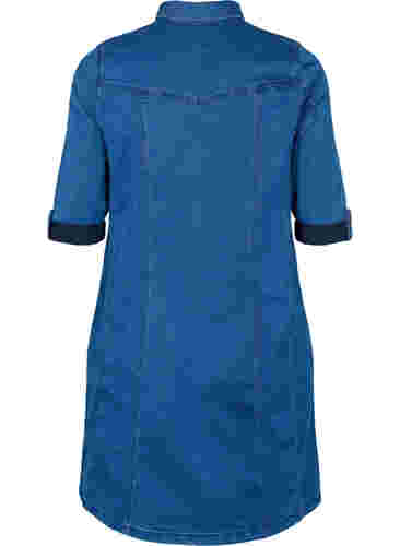 Denim skjortekjole med 3/4 ermer, Blue denim, Packshot image number 1