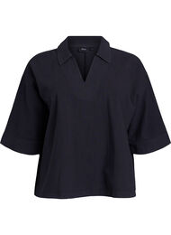 Løs bluse med krage og 1/2 ermer, Black