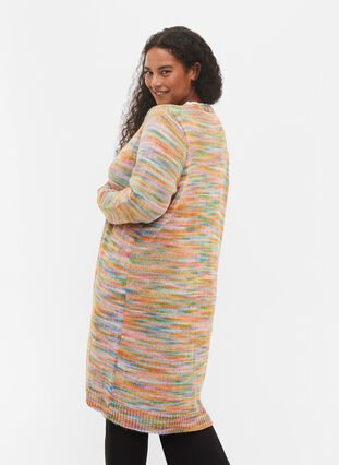 Lang, mønstrete strikket cardigan i bomullsmiks, Multi Color, Model image number 1