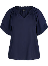 Bluse med korte ermer og V-hals, Navy Blazer
