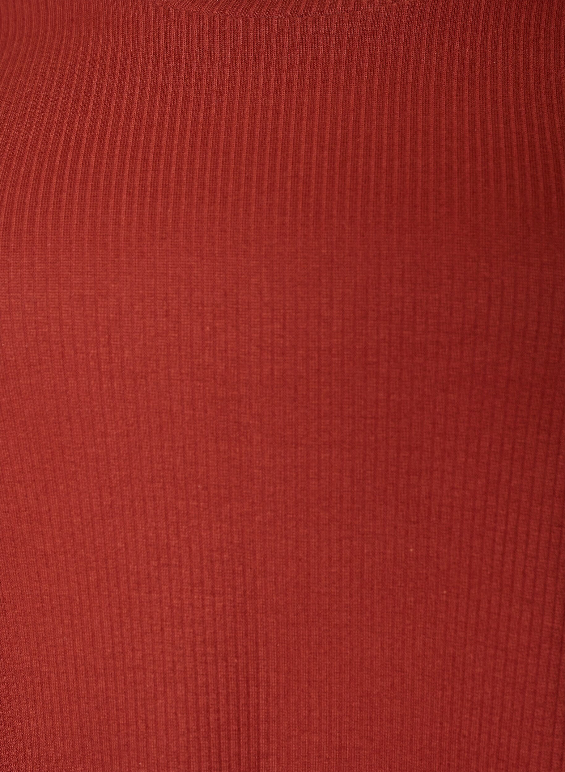 ZizziRibbestrikket jerseybluse med korte ermer, R&oslash;d, Packshot image number 2
