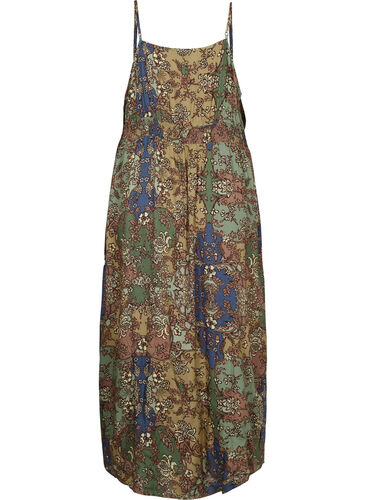 Ermeløs midikjole i viskose med paisleymønster, Green Paisley, Packshot image number 1