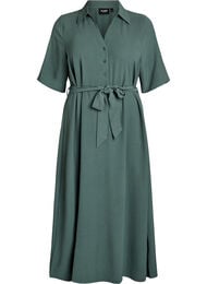 Midiskjortekjole med knytebelte, Gr&oslash;nn