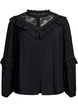 Viskose bluse med blonder og volanger, Svart, Packshot image number 0
