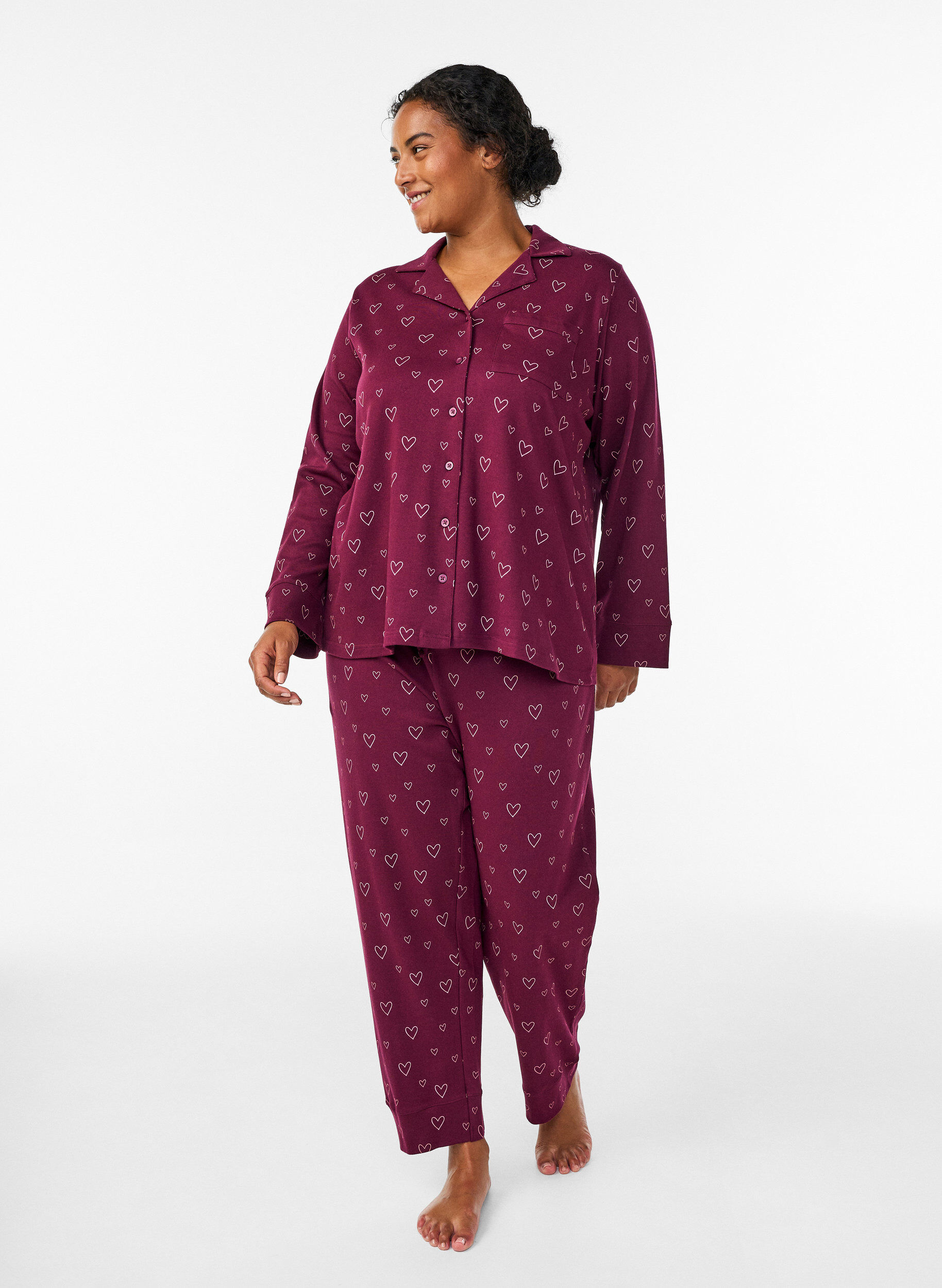 ZizziBomullspyjamasbukser med h&oslash;y midje, R&oslash;d, Model image number 0