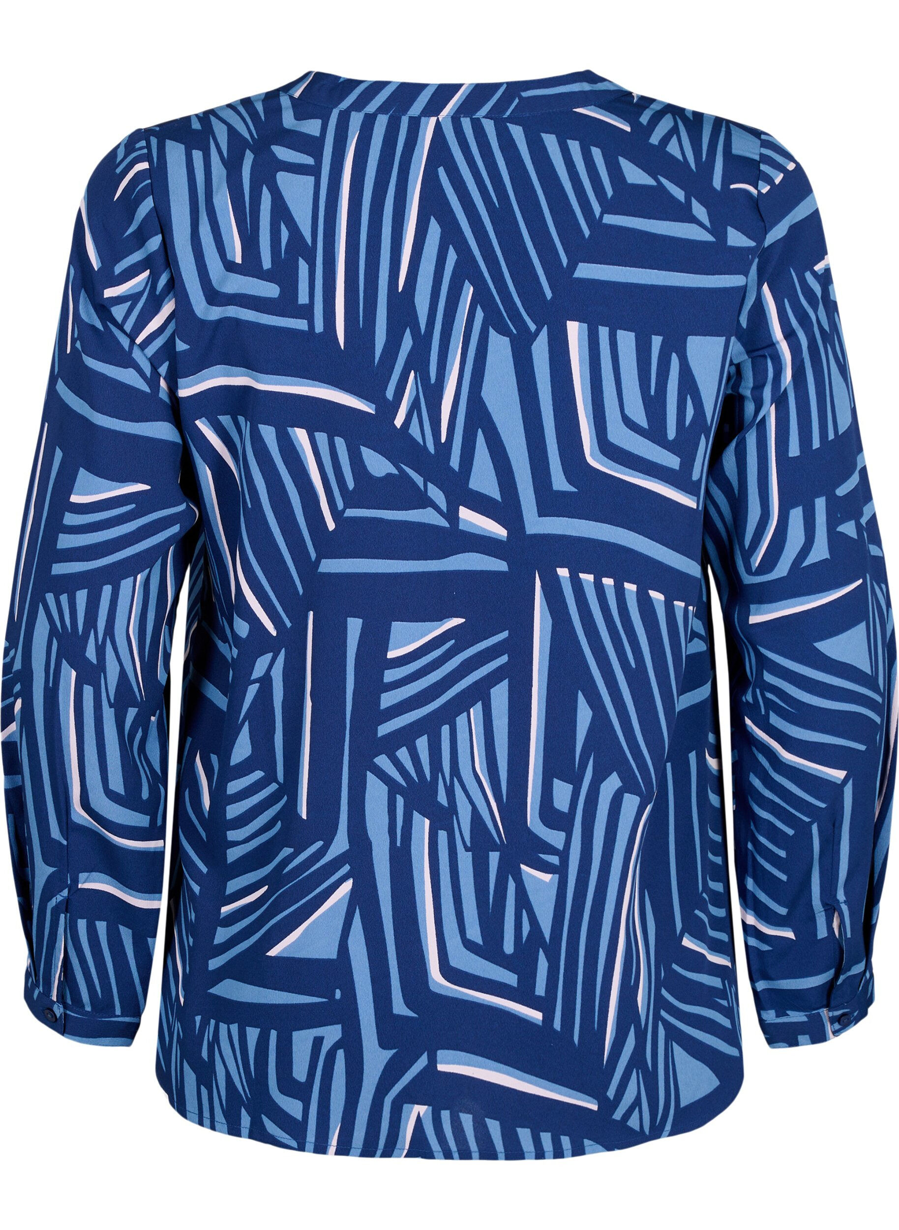 Zizzi FLASH - bluse med lange ermer og trykk, Medieval Blue AOP, Packshot image number 1