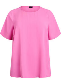 Kortermet bluse med rund hals, Rosa Kortermet bluse med rund hals