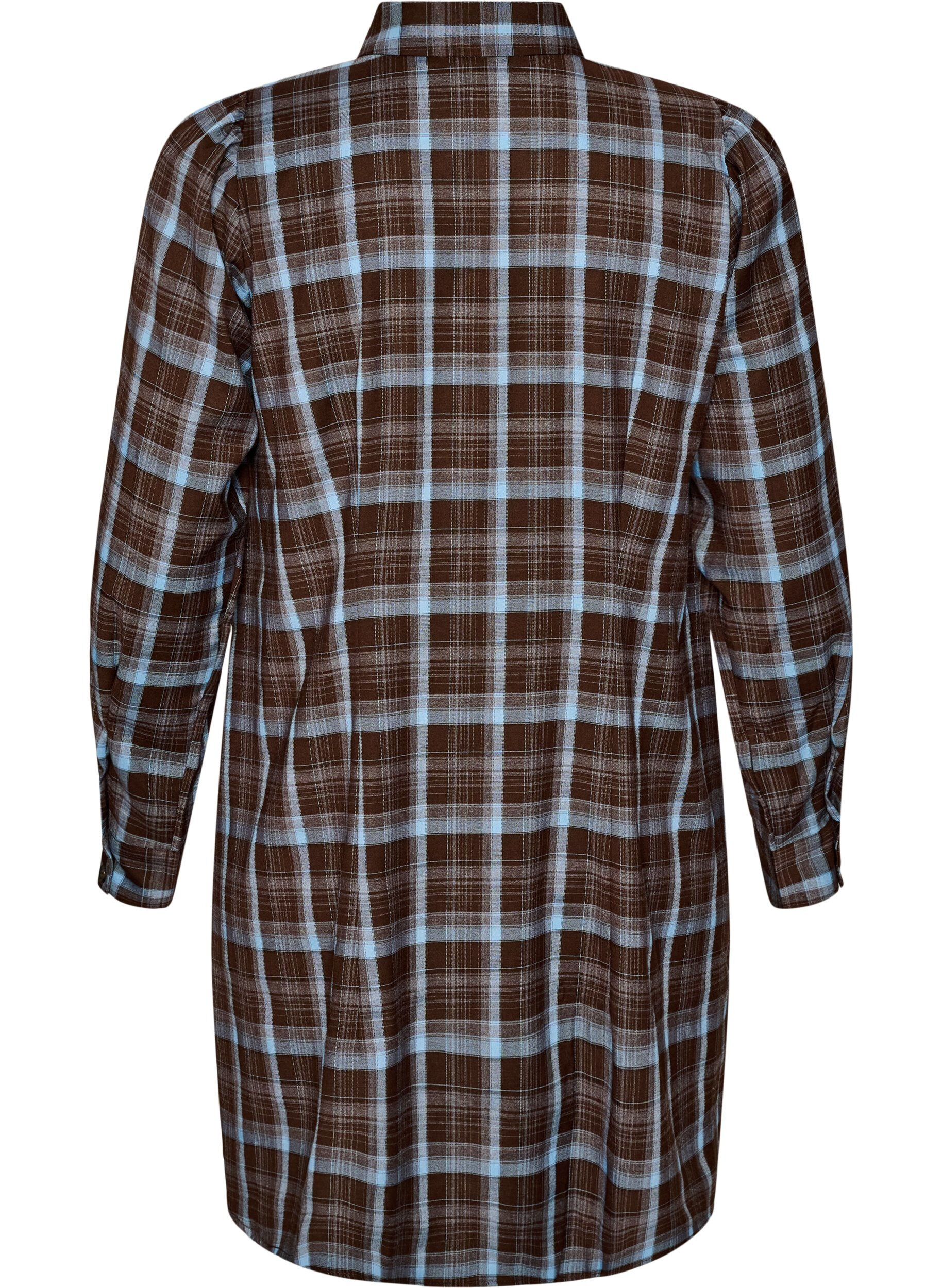 ZizziKnlang skjortekjole med rutem&oslash;nster, Brun, Packshot image number 1