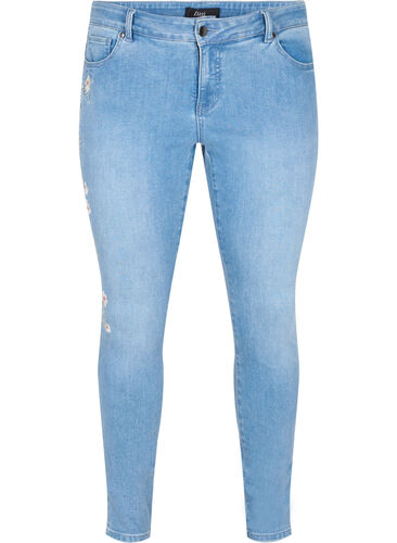 Ekstra slim Sanna jeans med broderidetaljer, Light blue, Packshot image number 0