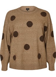 Strikkebluse med prikket m&oslash;nster, Brun