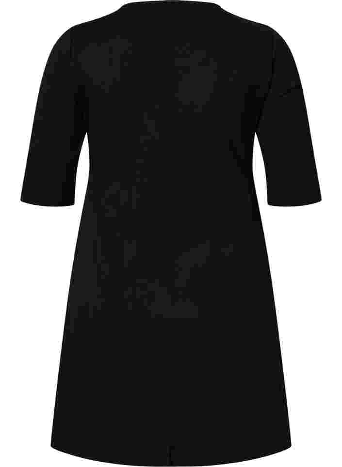 Ensfarget kjole med 3/4-ermer og splitt, Black, Packshot image number 1