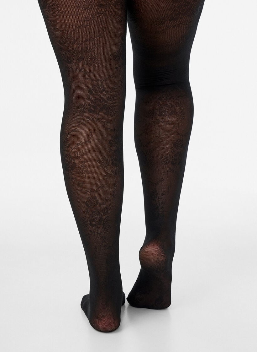 30 denier str&oslash;mpebukser med blomsterprint, Svart, Model image number 3