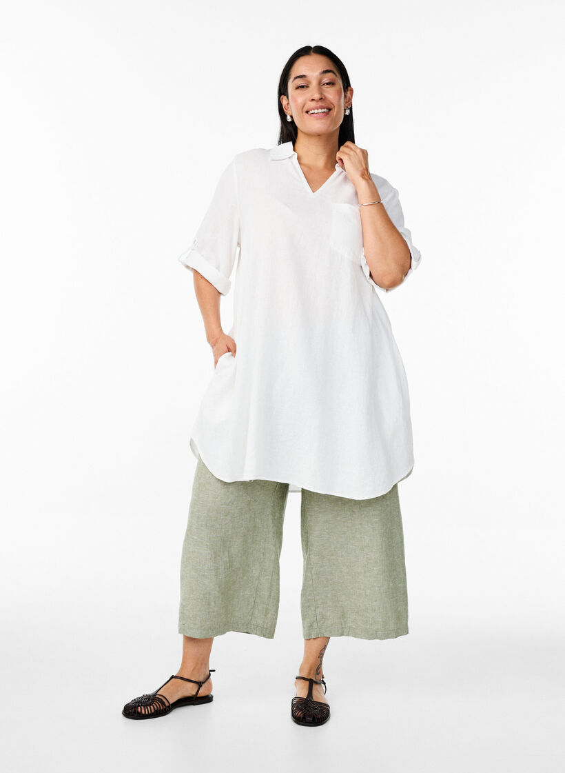 Tunika i lin og viskose med A-form, Bright White, Model