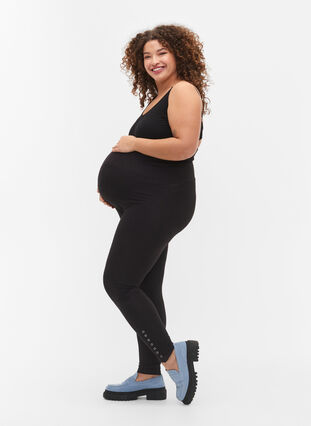 Zizzi Leggings til gravide i viskose med knapper, Black, Model image number 0