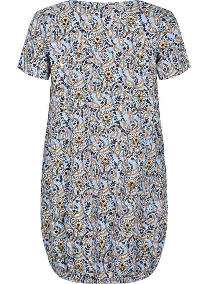 Kortermet bomullskjole med mønster, Blue Paisley , Packshot image number 1