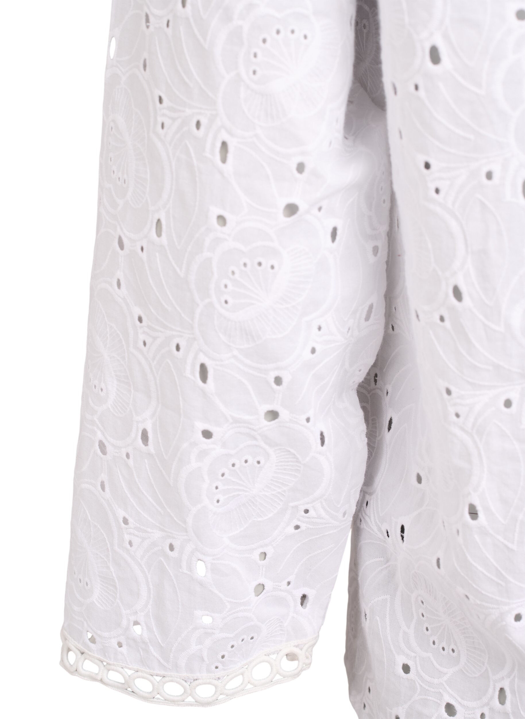 Zizzi Langermet bomullsbluse med broderie anglaise, Hvit, Packshot image number 3