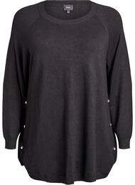 Strikkebluse med knapper i sidene, Svart