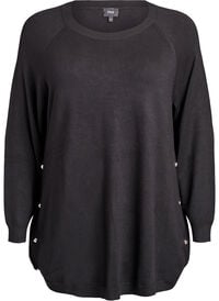 Strikkebluse med knapper i sidene, Svart Strikkebluse med knapper i sidene
