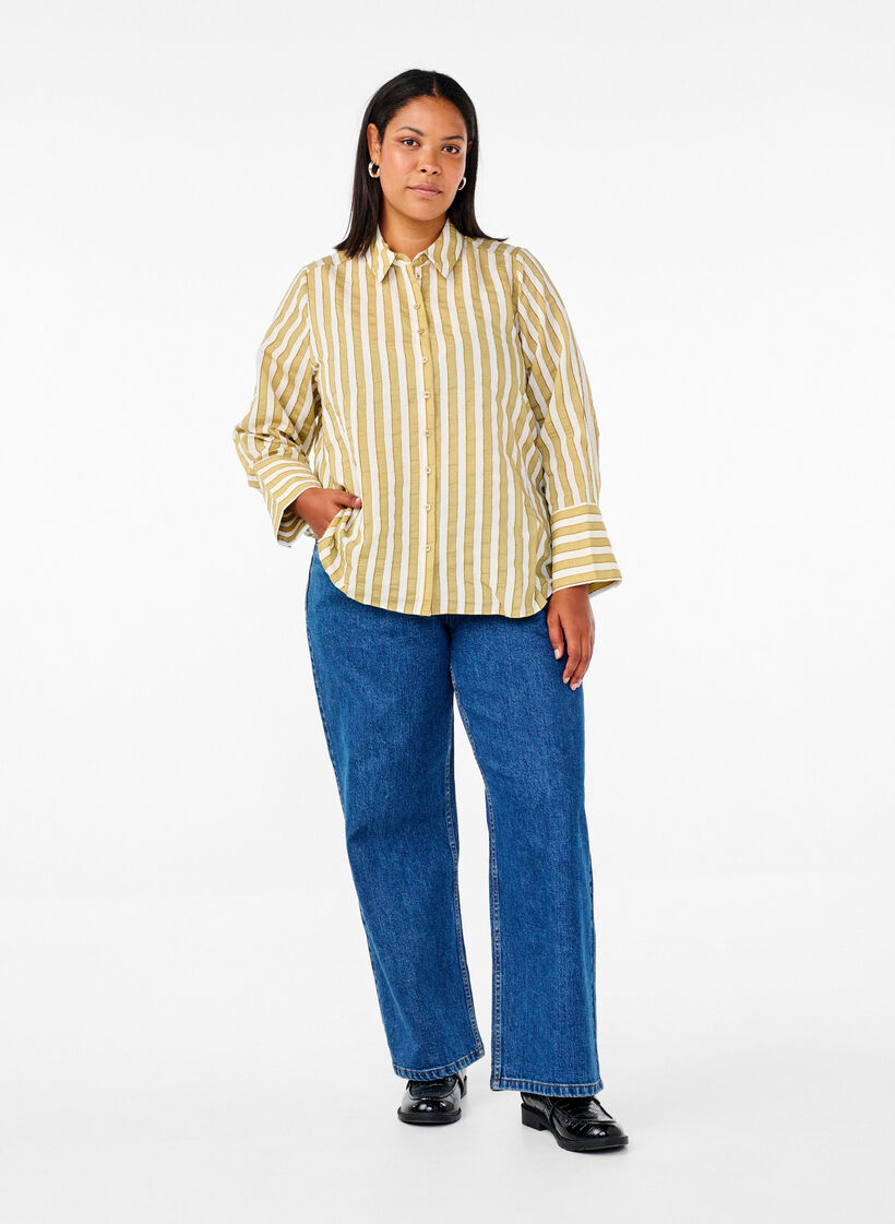 Ledig skjorte med striper, Grønn, Model image number 1