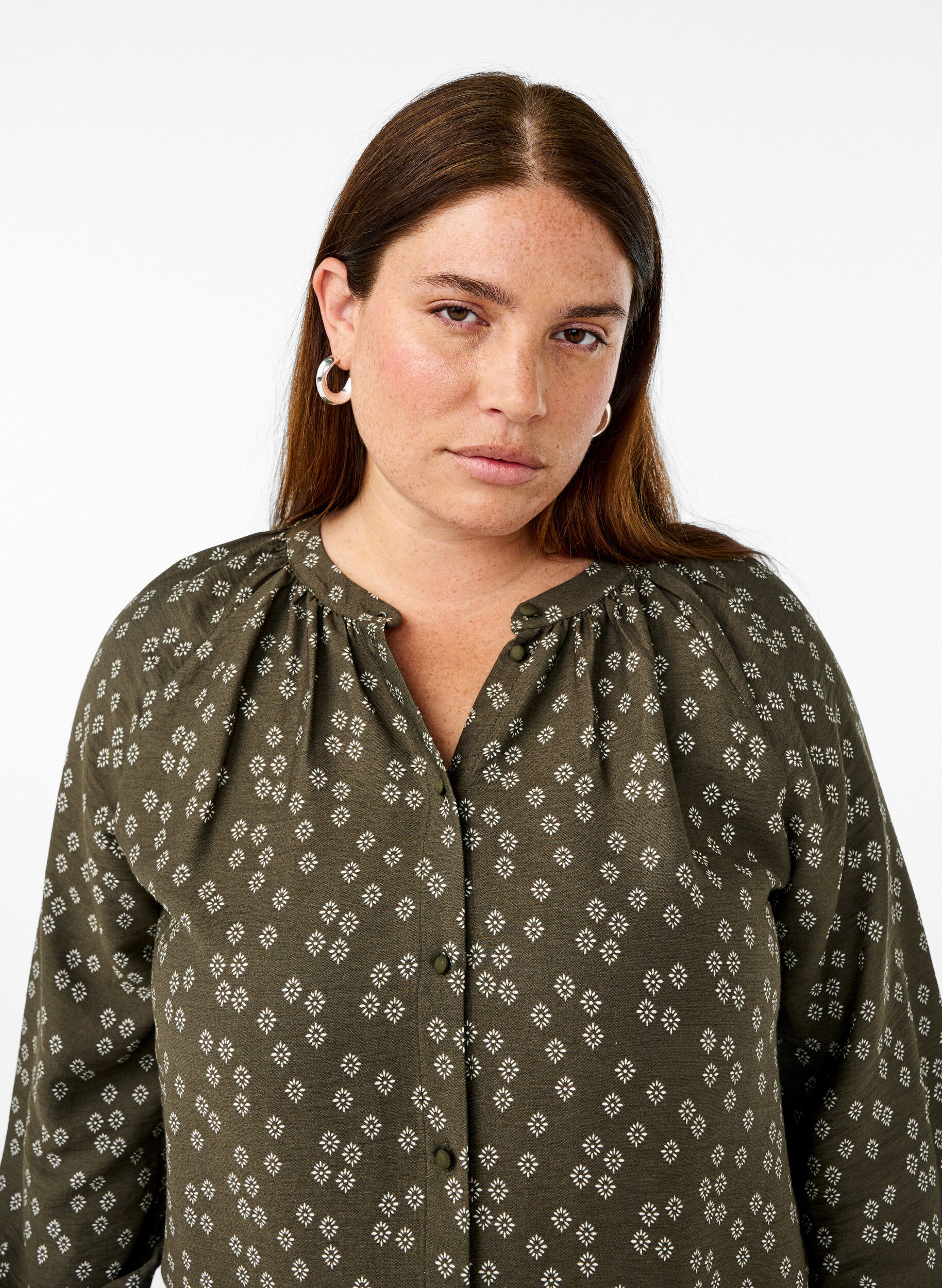 Zizzi Langermet tunika med blomstertrykk, Gr&oslash;nn, Image image number 0