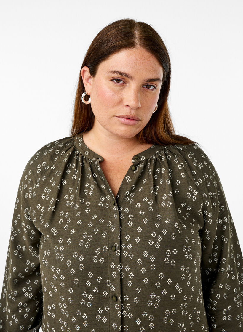 Langermet tunika med blomstertrykk, Grønn, Image image number 0