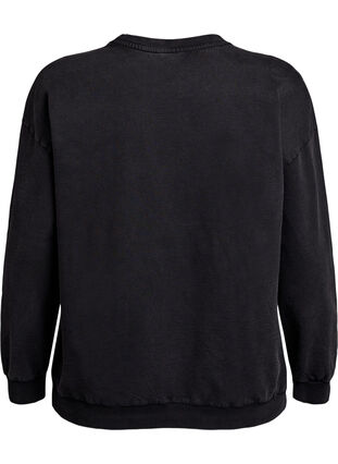 Zizzi Vasket genser med statement-trykk, Grey Acid Washed, Packshot image number 1