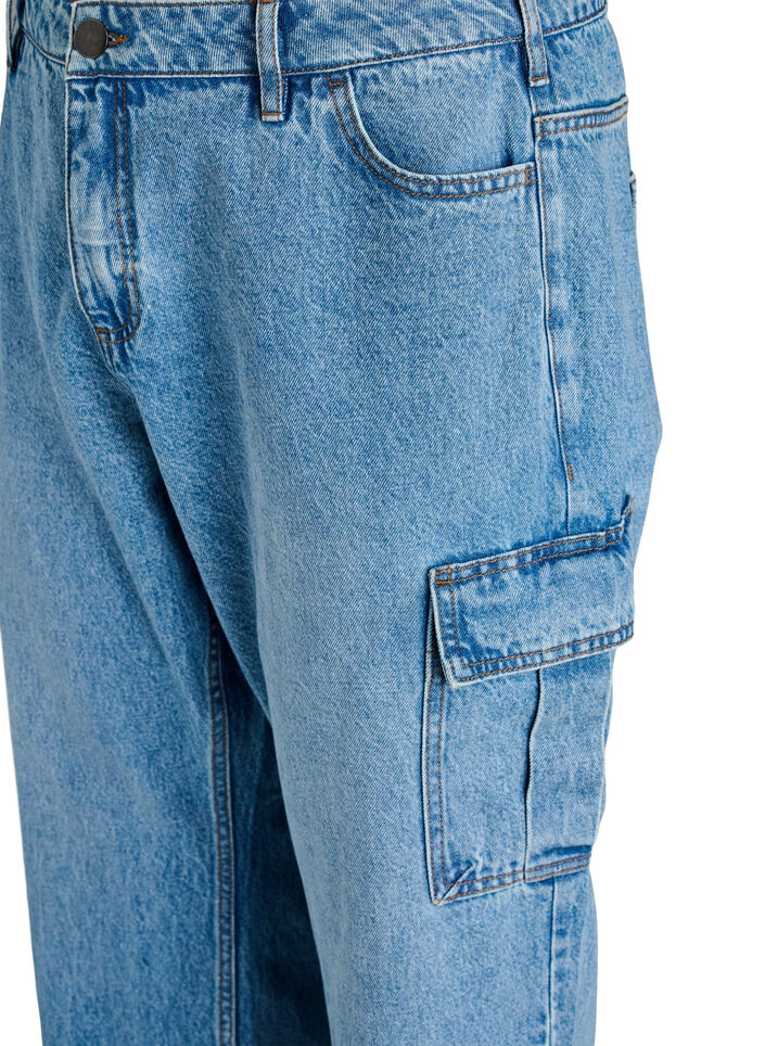 Loose fit cargojeans med høy midje, Light Blue, Packshot image number 2