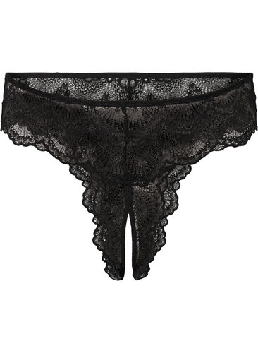 Bunnløs blonder thong, Black, Packshot image number 0