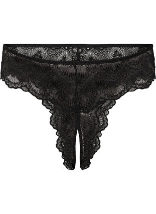Zizzi Bunnløs blonder thong, Black, Packshot image number 0
