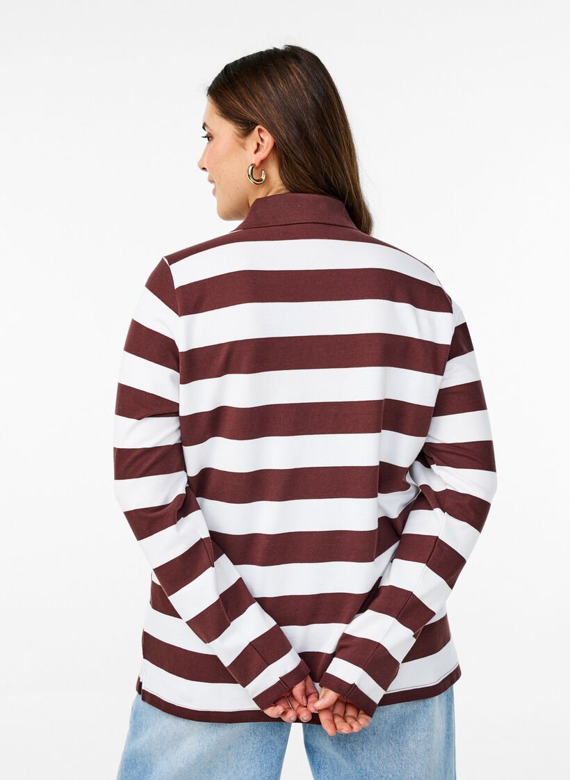 Stripete poloskjorte med lange ermer, Mørk Bordeaux, Model image number 2