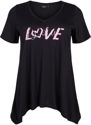 T-skjorte av bomull med korte ermer, Black LOVE, Packshot image number 0
