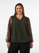 Bluse med blondeermer og ballongfasong, Gr&oslash;nn, Model image number 0