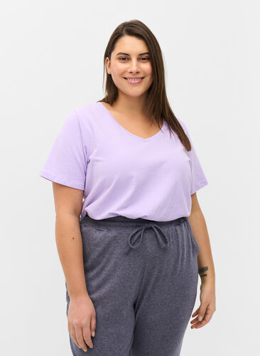 Basis T-skjorte med V-hals, Purple Rose, Model image number 0