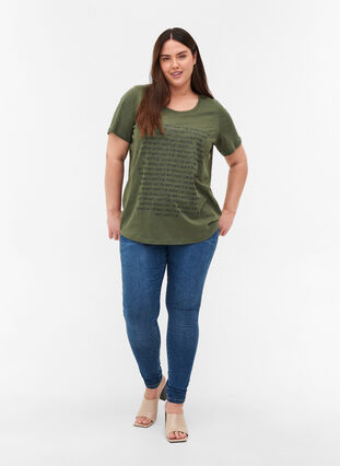 T-skjorte med trykk i organisk bomull, Thyme Melange, Model image number 2