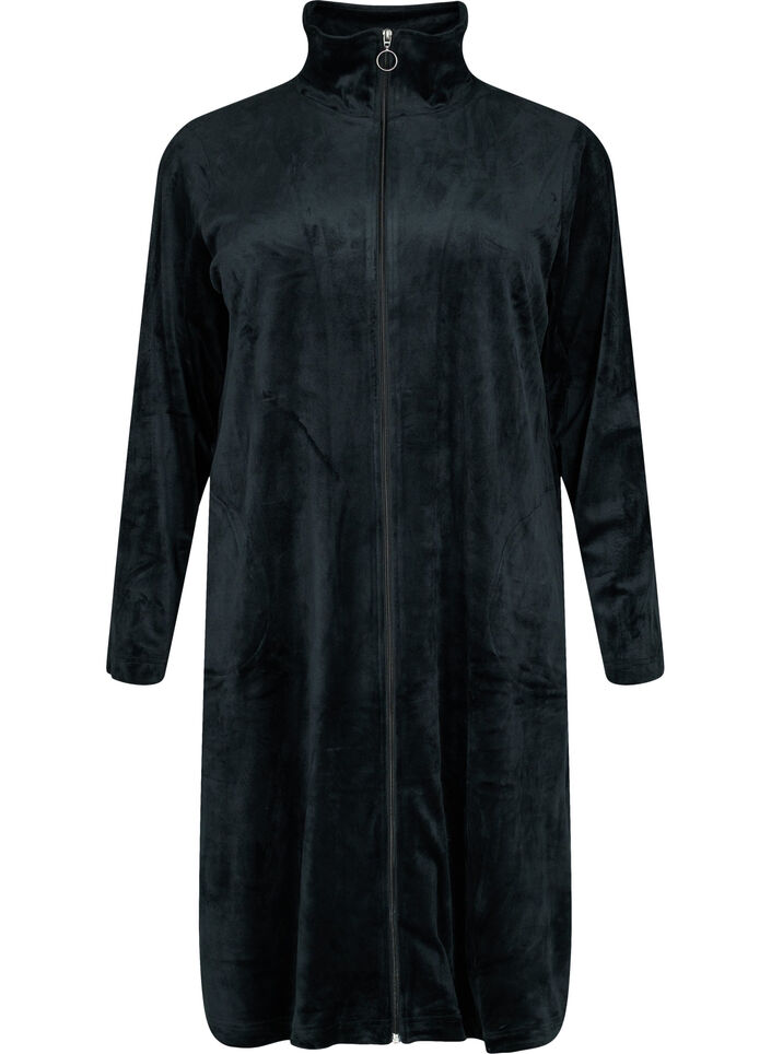 Kjole i velur med glidelås og lommer, Black, Packshot image number 0