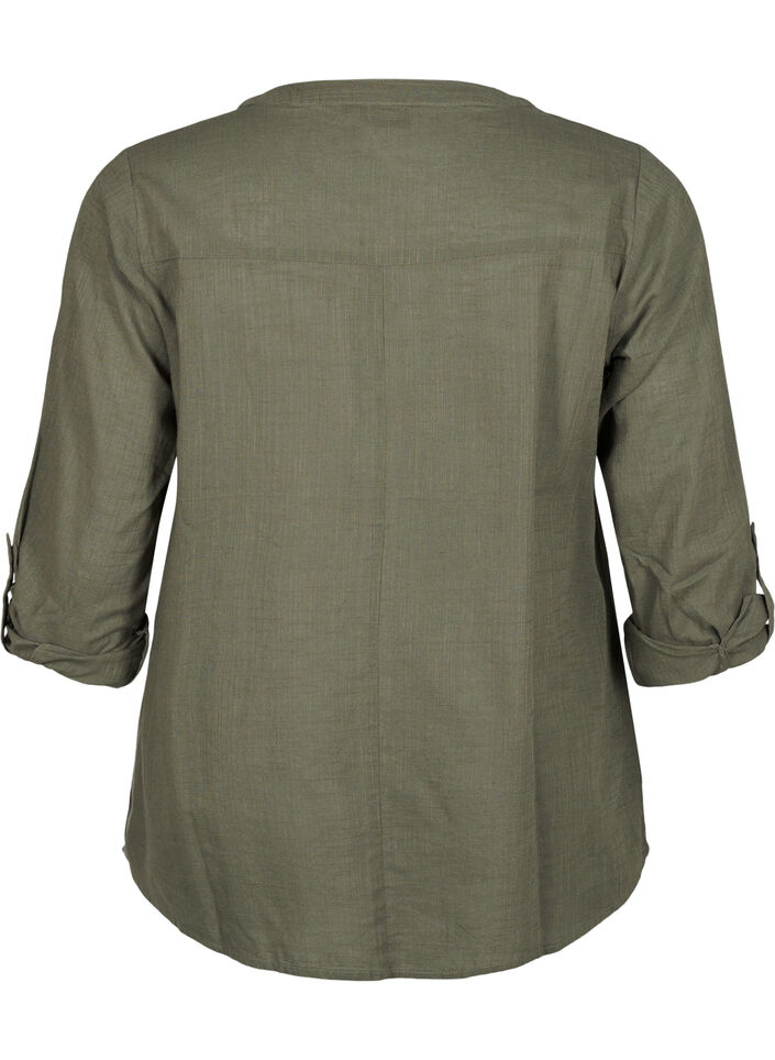 Bomullsbluse med V-hals, Gr&oslash;nn, Packshot image number 1